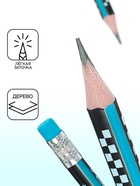 Карандаш чернографитный «Шахматка», твёрдость НВ, с ластиком, корпус треугольный, заточенный, МИКС - Фото 2