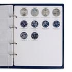 Альбом для монет на кольцах 225 х 265 мм, "Памятные монеты СССР", обложка ПВХ, 4 листа и 4 цветных картонных вставки, синий - фото 9547821