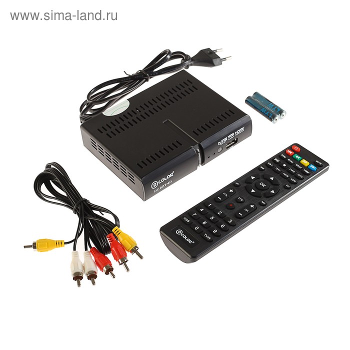 Приставка для цифрового ТВ D-COLOR DC902HD, FullHD, DVB-T2, HDMI, RCA, USB, черная - Фото 1