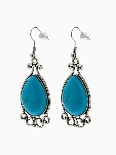 Серьги «Бирюзовый мир» капля, голубые в чернёном серебре