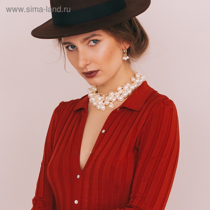 Колье «Вдохновение» шар №12.14, бело-бежевое в золоте, L=50 см - Фото 1