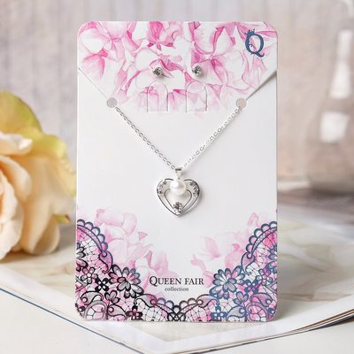 Гарнитур 2 предмета: кулон, серьги «Невесомость», сердце, цвет белый в серебре, 45см