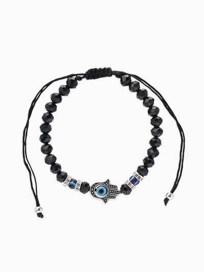 Браслет-оберег «Рука счастья Хамса» хрусталики, цвет чёрно-синий с чернёным серебром, d=8 см