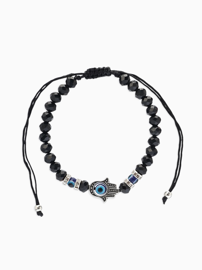Браслет-оберег «Рука счастья Хамса» хрусталики, цвет чёрно-синий с чернёным серебром, d=8 см - Фото 1