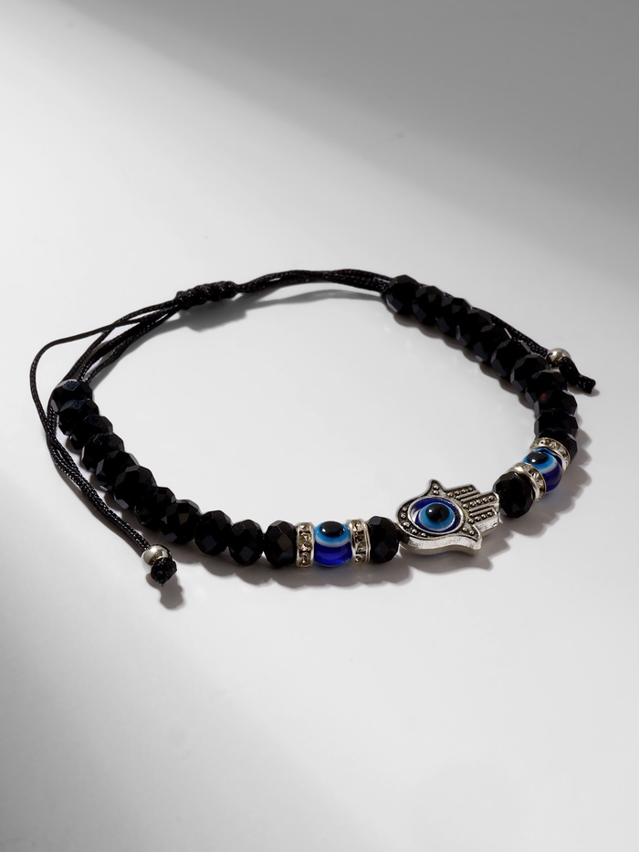 Браслет-оберег «Рука счастья Хамса» хрусталики, цвет чёрно-синий с чернёным серебром, d=8 см - Фото 1