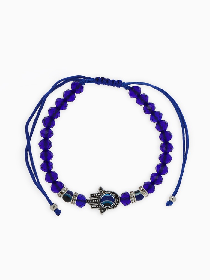 Браслет-оберег «Рука счастья Хамса» хрусталики, цвет синий с серебром, d=8 см - Фото 1
