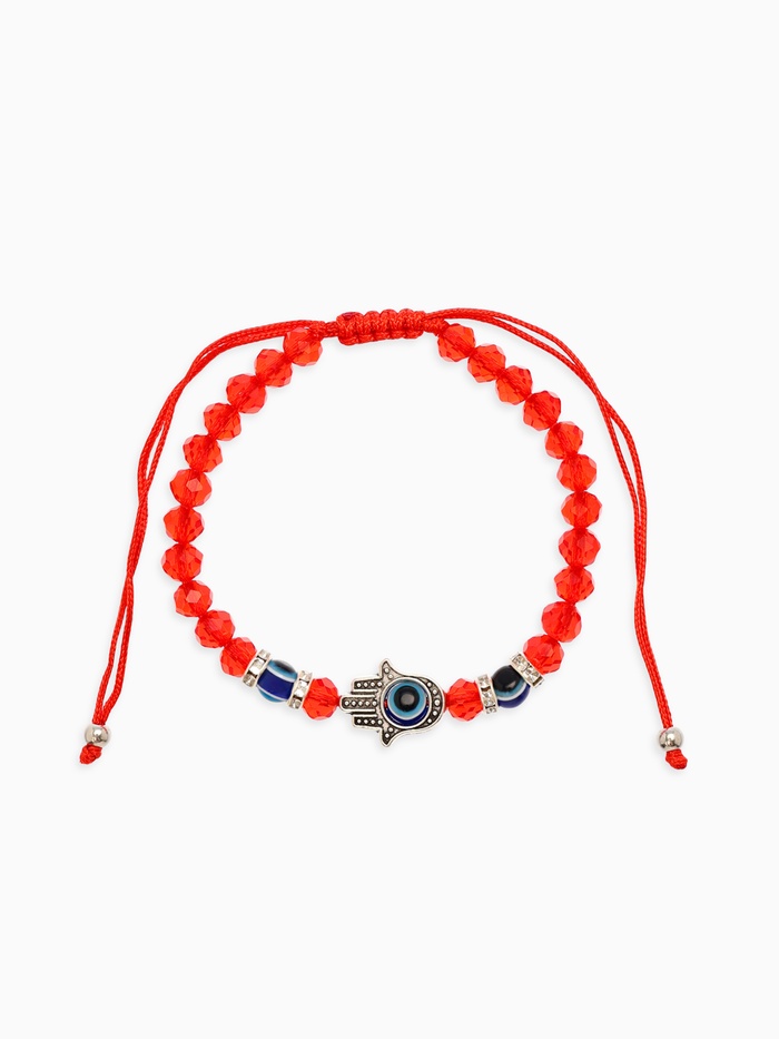 Браслет-оберег «Красная нить» рука счастья Хамса, хрусталики, синий в чернёном серебре, d=8 см - Фото 1