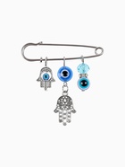 Булавка-оберег 3 подвески «Рука Хамса с бусиной», 5 см, синяя в серебре - Фото 2