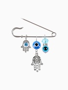 Булавка-оберег 3 подвески «Рука Хамса с бусиной», 5 см, синяя в серебре - Фото 1