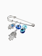Булавка-оберег 3 подвески «Рука Хамса с бусиной», 5 см, синяя в серебре - Фото 3