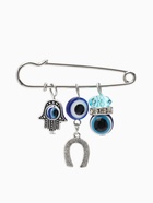 Булавка-оберег 3 подвески «Рука Хамса» с подковой, 5 см, синяя в серебре - Фото 3