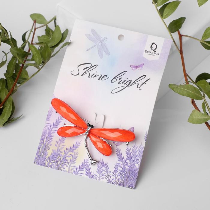 Брошь «Стрекоза», граненые крылья, цвет красный серебре - Фото 1