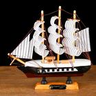 Корабль сувенирный малый «Трёхмачтовый», борта чёрные с белой полосой, паруса белые, 20 × 5 × 19 см - фото 8348922
