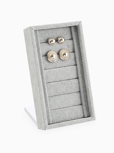 Подставка под кольца и серьги QF, 6 полос, флок, 10×10.5×18 см, серая