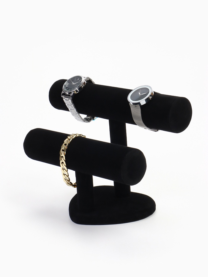 Подставка для часов, браслетов «QF. Флок», двухуровневая, сердце, 26×11×18 см, d=5 см, чёрная - Фото 1