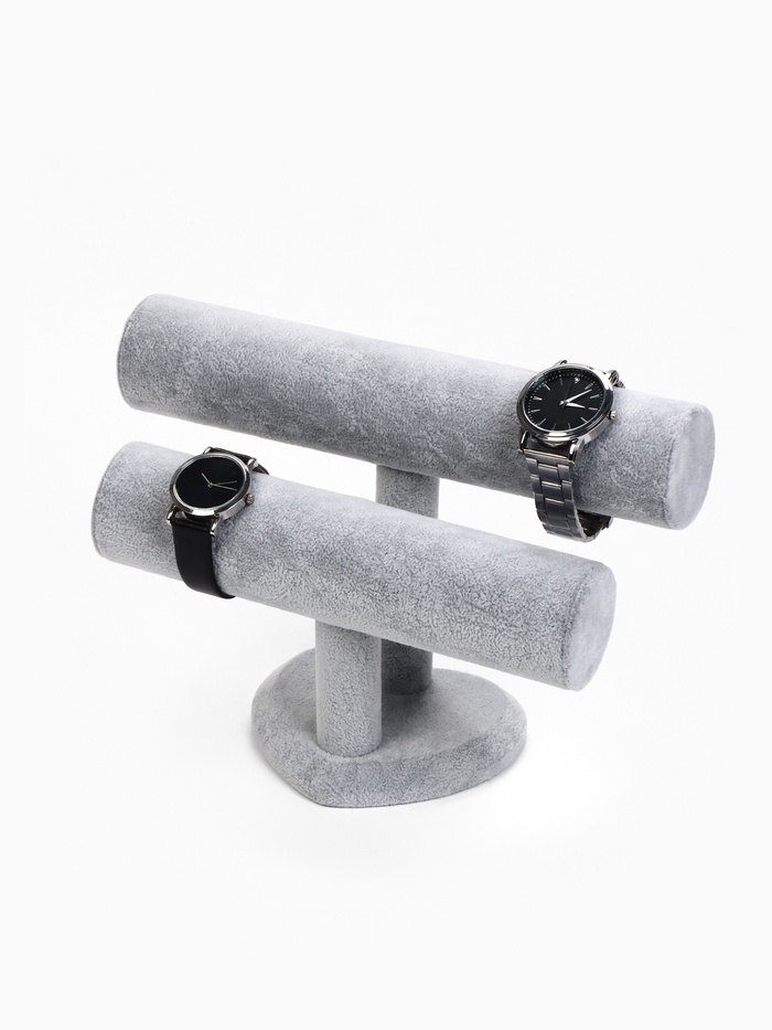 Подставка для часов, браслетов «QF. Флок», двухуровневая, сердце, 26×11×18 см, d=5 см, серая