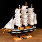 Корабль сувенирный малый «Ковда», борта чёрные с белыми полосами, паруса белые, 5,5×24×22 см - Фото 2