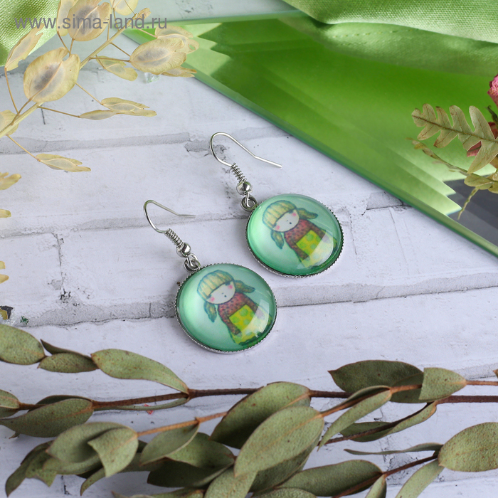 Серьги из стекла Candy девочка, цветные в серебре - Фото 1