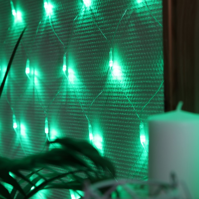 Гирлянда «Сеть» 1.6 × 1.6 м, IP20, прозрачная нить, 144 LED, свечение зелёное, 8 режимов, 220 В - фото 1908296071
