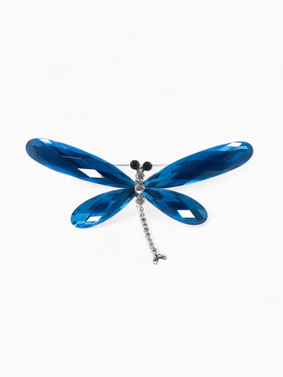 Брошь «Стрекоза», граненые крылья, синяя в серебре