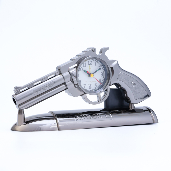 Часы - будильник настольные "Пистолет", дискретный ход, циферблат d-7 см, 13 х 24 см, АА - фото 1906838809