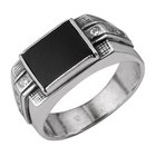 Кольцо мужское "Перстень" прямоугольник с вставками, посеребрение с оксидированием, 22 размер - фото 8520089