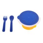 Набор для кормления, 4 предмета: тарелка на присоске, 400 мл, крышка, ложка и вилка, от 8 мес., цвета МИКС - Фото 1