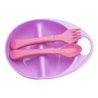 Набор для кормления, 3 предмета: тарелка двухсекционная, ложка, вилка, от 4 мес., цвета МИКС - Фото 3