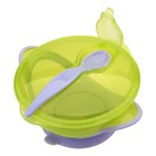Набор для кормления, 3 предмета: тарелка на присоске, крышка, ложка, от 4 мес., цвет зеленый - Фото 2