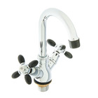 Смеситель для раковины Accoona A9482F, двухрычажный, с гайкой, черный/хром - Фото 1