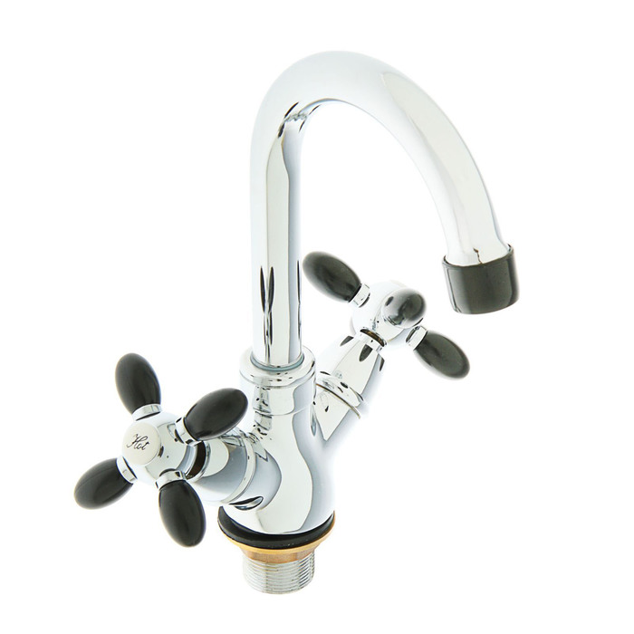 Смеситель для раковины Accoona A9482F, двухрычажный, с гайкой, черный/хром - Фото 1