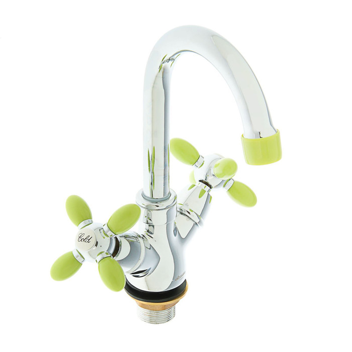 Смеситель для раковины Accoona A9482K, двухрычажный, с гайкой, зеленый/хром - Фото 1