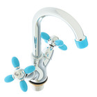 Смеситель для раковины Accoona A9482M, двухрычажный, с гайкой, синий/хром - Фото 1