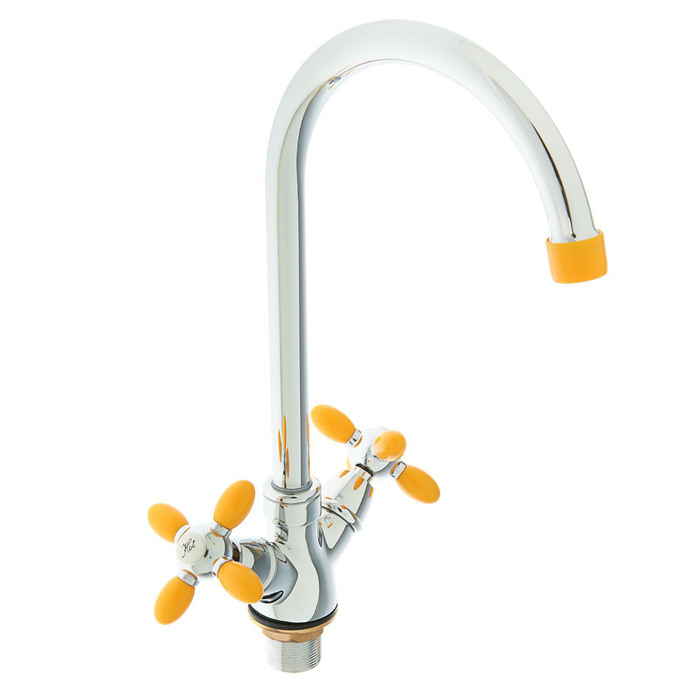 Смеситель для кухни Accoona A4582H, двухрычажный, высокий излив, желтый/хром - Фото 1