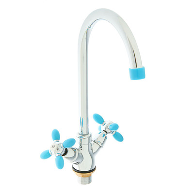 Смеситель для кухни Accoona A4582M, двухвентильный, высокий излив, голубой/хром