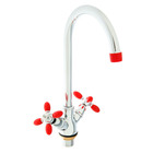 Смеситель для кухни Accoona A4582N, двухрычажный, высокий излив, красный/хром - Фото 1