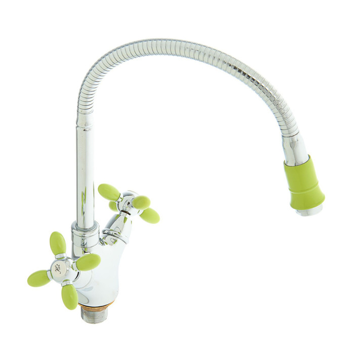 Смеситель для кухни Accoona A4882K, двухрычажный, с гибким изливом, зеленый/хром - Фото 1
