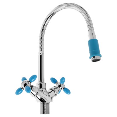Смеситель для кухни Accoona A4882M, двухвентильный, с гибким изливом, бирюза/хром
