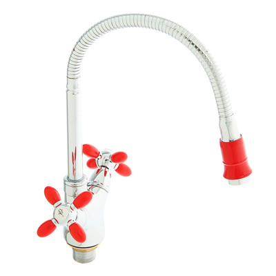 Смеситель для кухни Accoona A4882N, двухвентильный, с гибким изливом, красный/хром