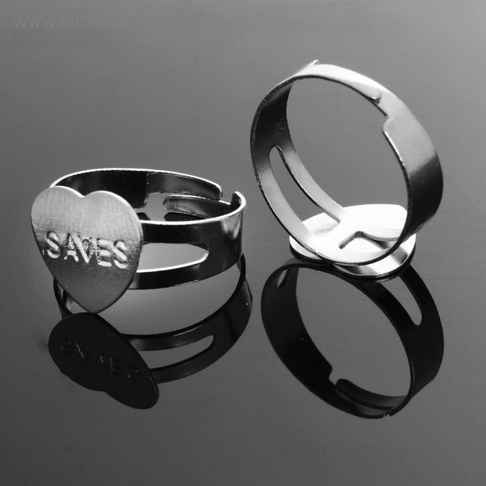 Основа для кольца "Сердечко" (набор 5шт) регул-й раз-р, цвет серебро - Фото 1