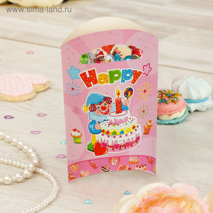 Пакет подарочный «Клоун с тортом», 14х24 см, набор 6 шт., розовый цвет - Фото 1