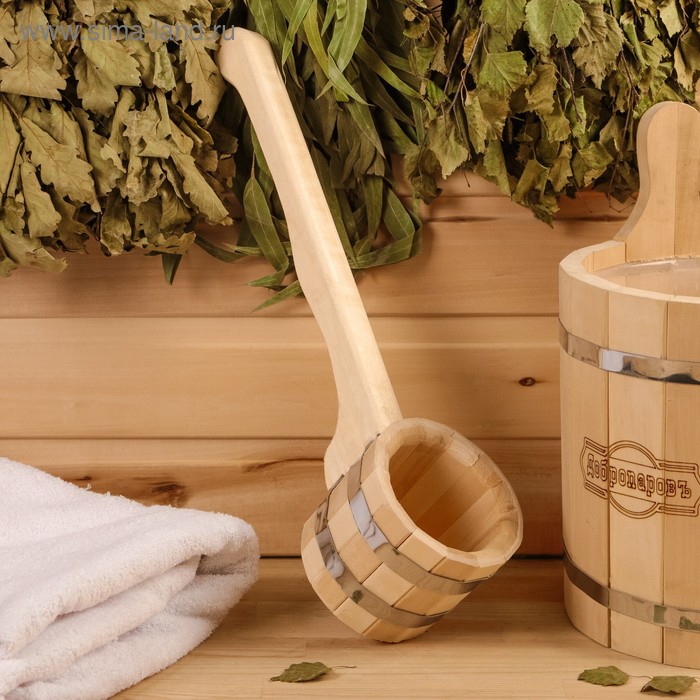 Ковш-черпак из липы, 0,2л, нержавеющий обруч, с горизонтальной ручкой, ПРОМО - Фото 1