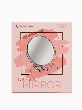 Зеркало настольное, с увеличением х2, настенное, двустороннее, 13.5×15 см, (d=11.5 см), металлическое