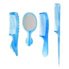 Набор 4 предмета: расчёска с ручкой, расчёска с хвостиком, зеркало, 22см, цвет МИКС - Фото 1