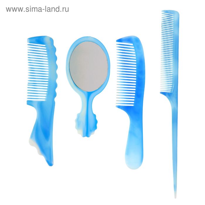 Набор 4 предмета: расчёска с ручкой, расчёска с хвостиком, зеркало, 22см, цвет МИКС - Фото 1