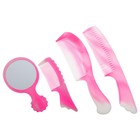 Набор 4 предмета: расчёска с ручкой, расчёска с хвостиком, зеркало, 22см, цвет МИКС - Фото 3
