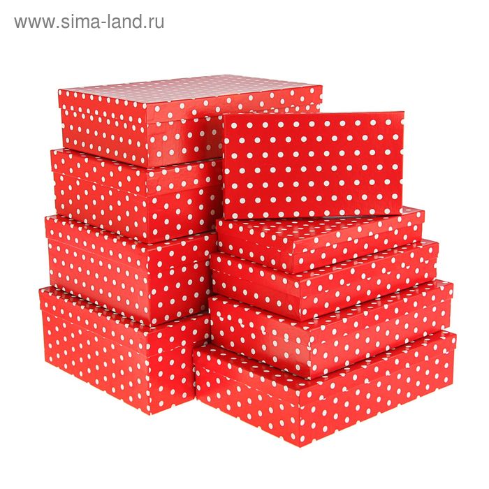 Набор коробок 9в1 "Горох на красном" 35 х 25 х 11 - 23 х 13 х 3 см - Фото 1