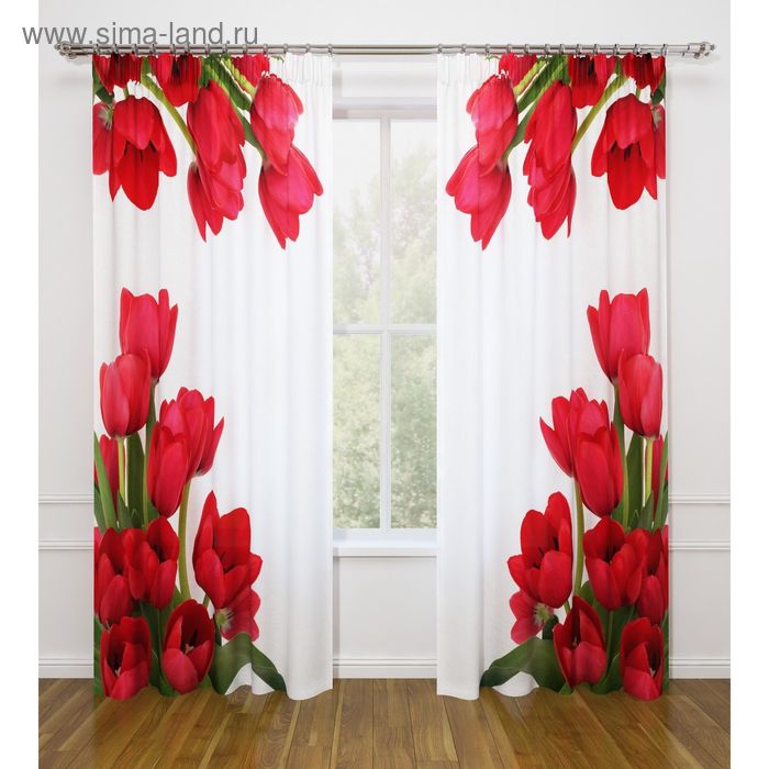 Фотошторы «Тюльпаны», размер 145х260 см - 2 шт, габардин - Фото 1