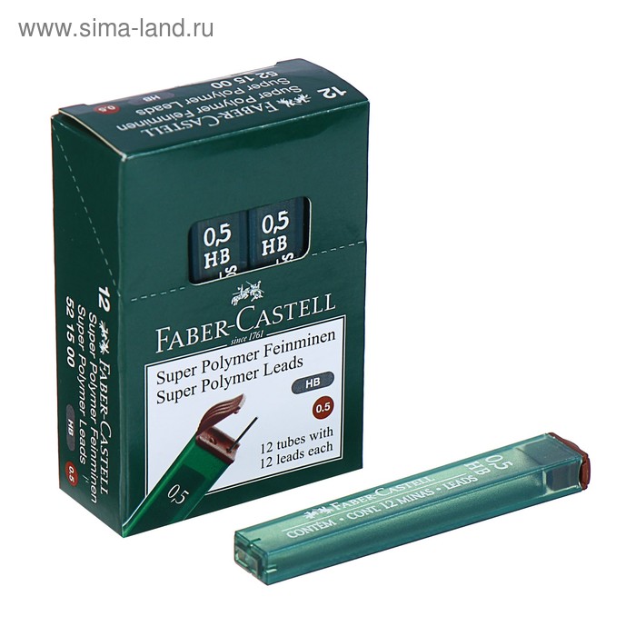 Грифели для механических карандашей 0.5мм Faber-Castell Polymer НВ 12 штук, футляр - Фото 1