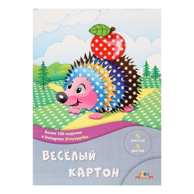 Картон цветной двусторонний А4, 6 листов, 6 цветов "Ромашки", 200 г/м², с рисунком